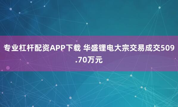 专业杠杆配资APP下载 华盛锂电大宗交易成交509.70万元